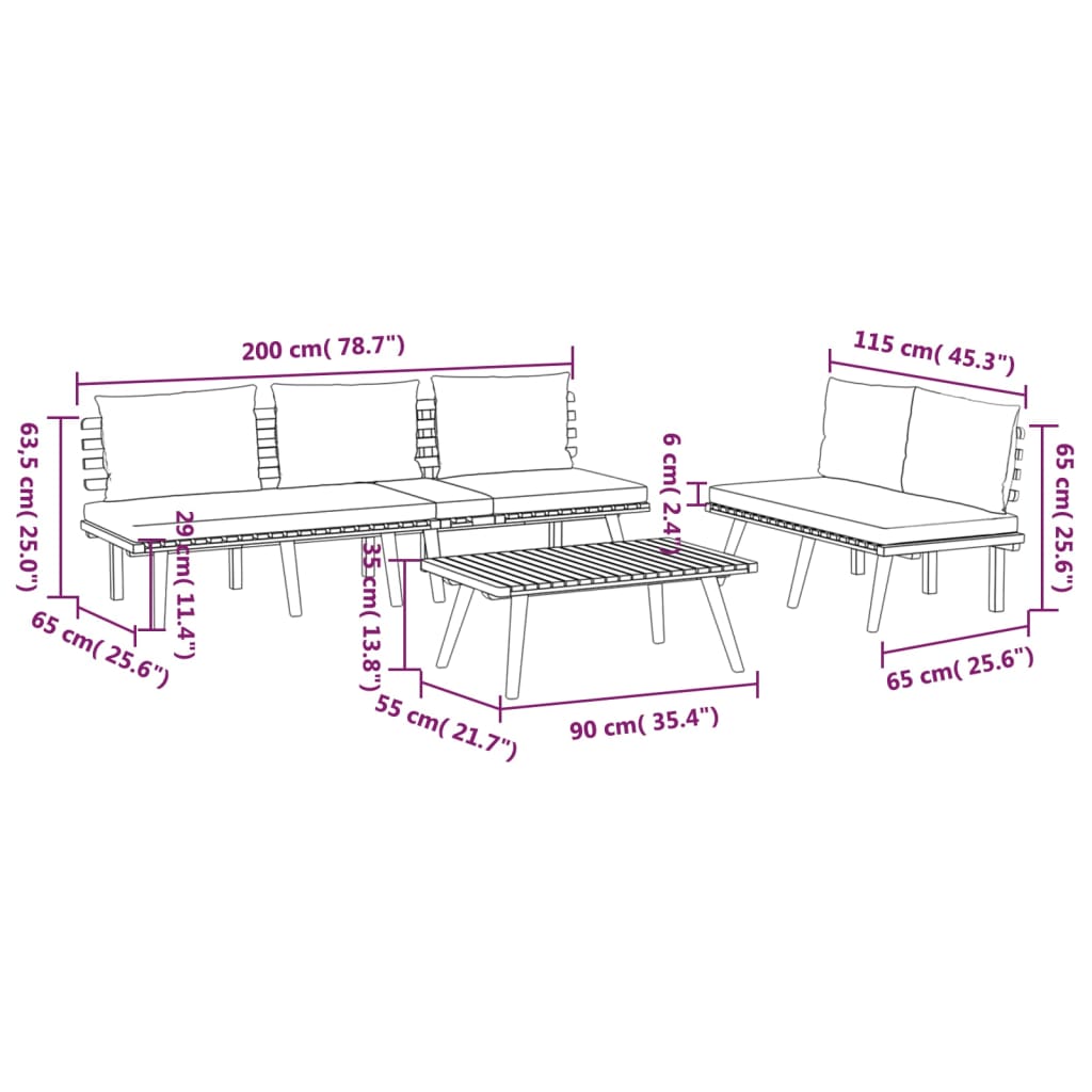 vidaXL 3-tlg. Garten-Lounge-Set mit Kissen Massivholz Akazie