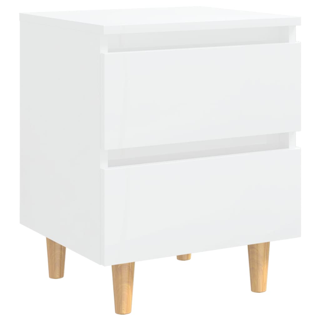 vidaXL Nachttisch mit Kiefernholz-Beinen Hochglanz-Weiß 40x35x50 cm