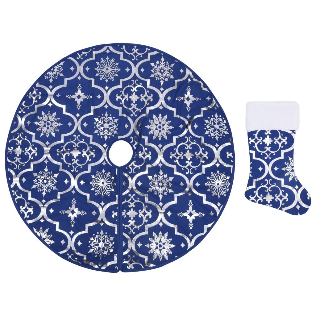 vidaXL Luxus-Weihnachtsbaumdecke mit Socke Blau 122 cm Stoff