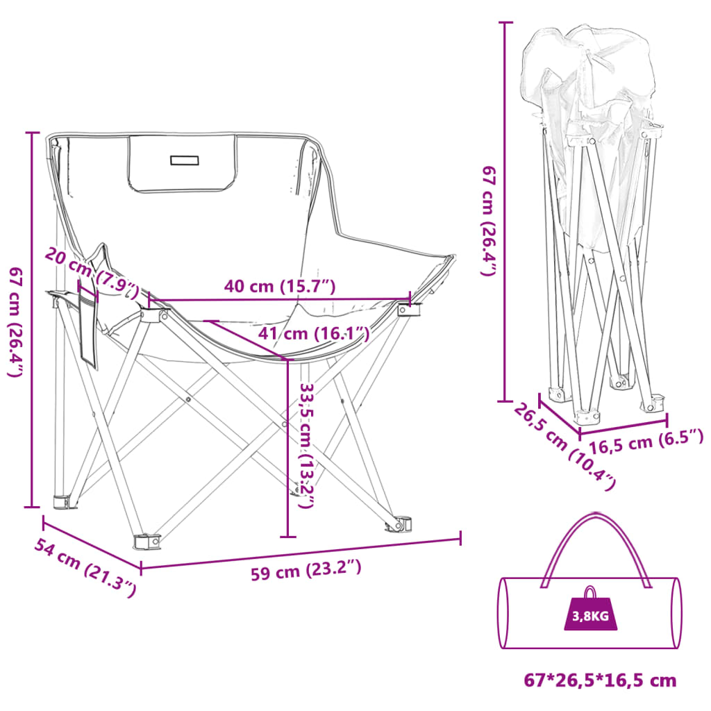 vidaXL Campingstühle 2 Stk. mit Tasche Klappbar Schwarz