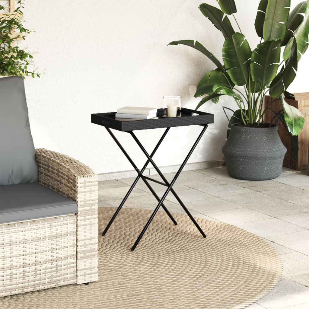 vidaXL Tabletttisch Klappbar Schwarz 65x40x75 cm Poly Rattan