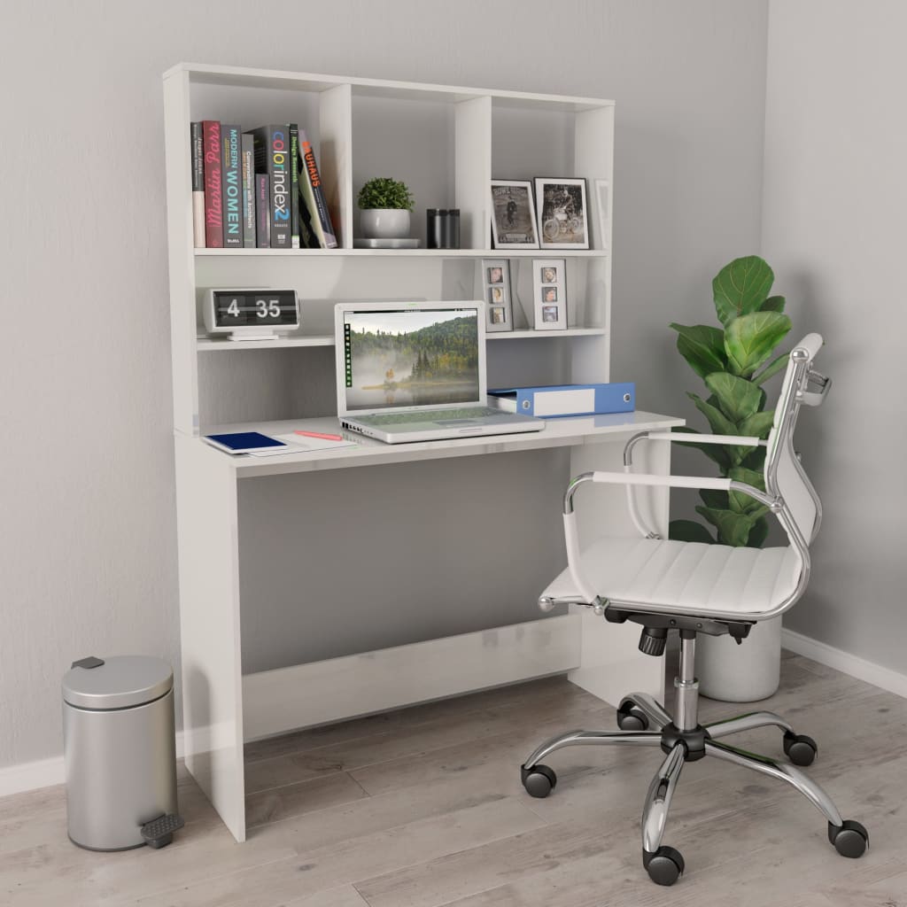 vidaXL Schreibtisch mit Regalen Hochglanz-Weiß 110x45x157 cm