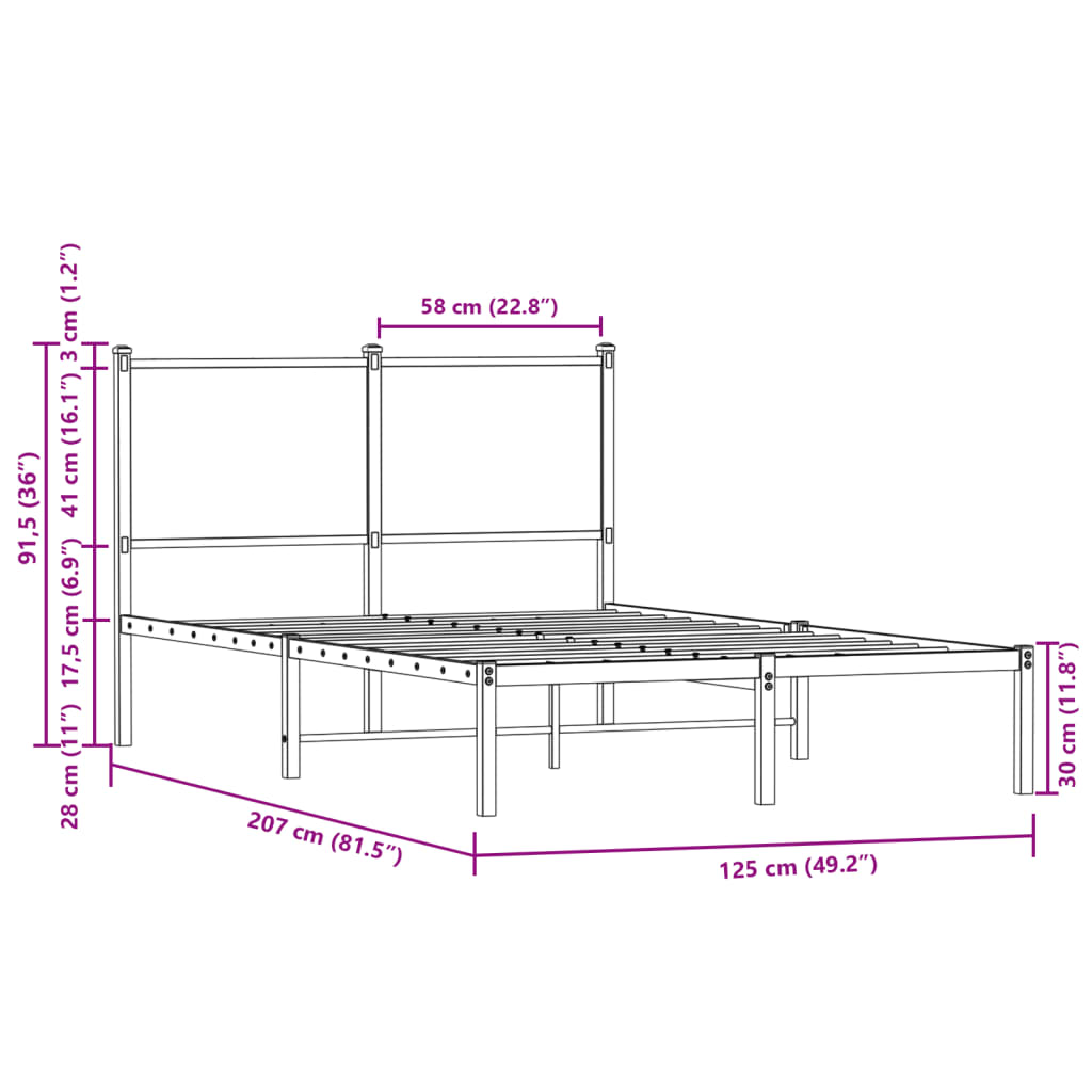 vidaXL Bettgestell mit Kopfteil Metall Braun Eichen-Optik 120x200 cm