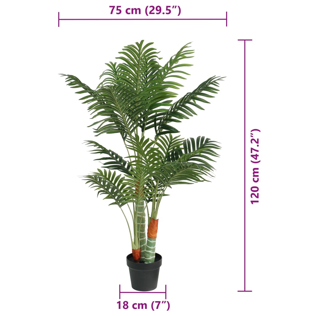 vidaXL Palme Künstlich mit 3 Stämmen Grün 120 cm PP