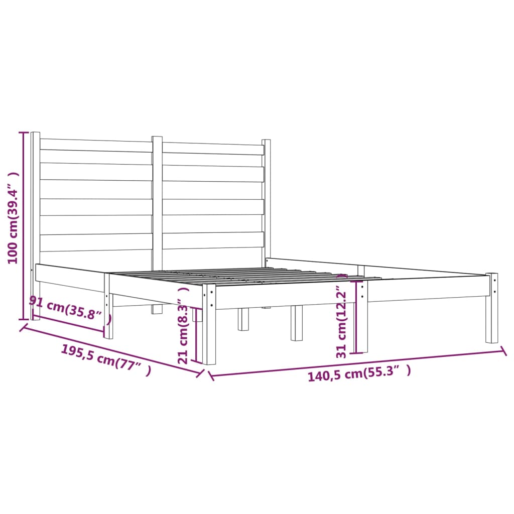 vidaXL Massivholzbett Schwarz Kiefer 135x190 cm