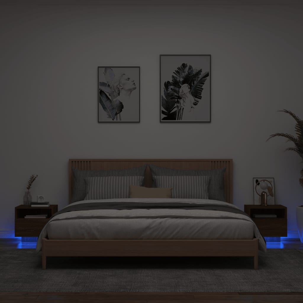 vidaXL Nachttische mit LED-Leuchten 2 Stk. Braun Eiche 40x39x37 cm