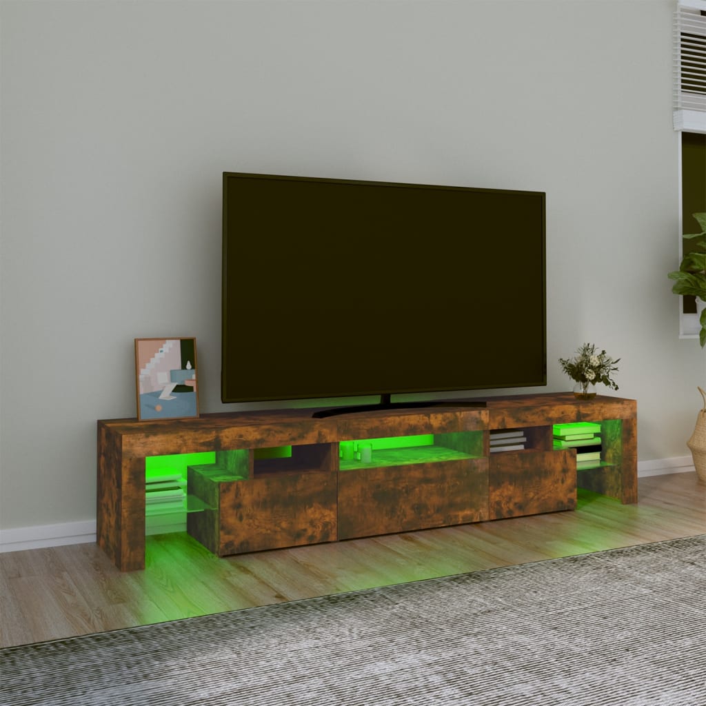 vidaXL TV-Schrank mit LED-Leuchten Räuchereiche 200x36,5x40 cm