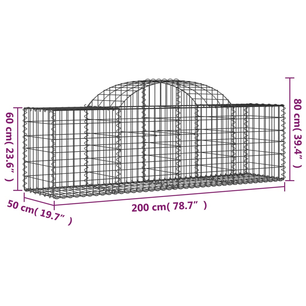 vidaXL Gabionen mit Hochbogen 10 Stk. 200x50x60/80 cm Verzinktes Eisen