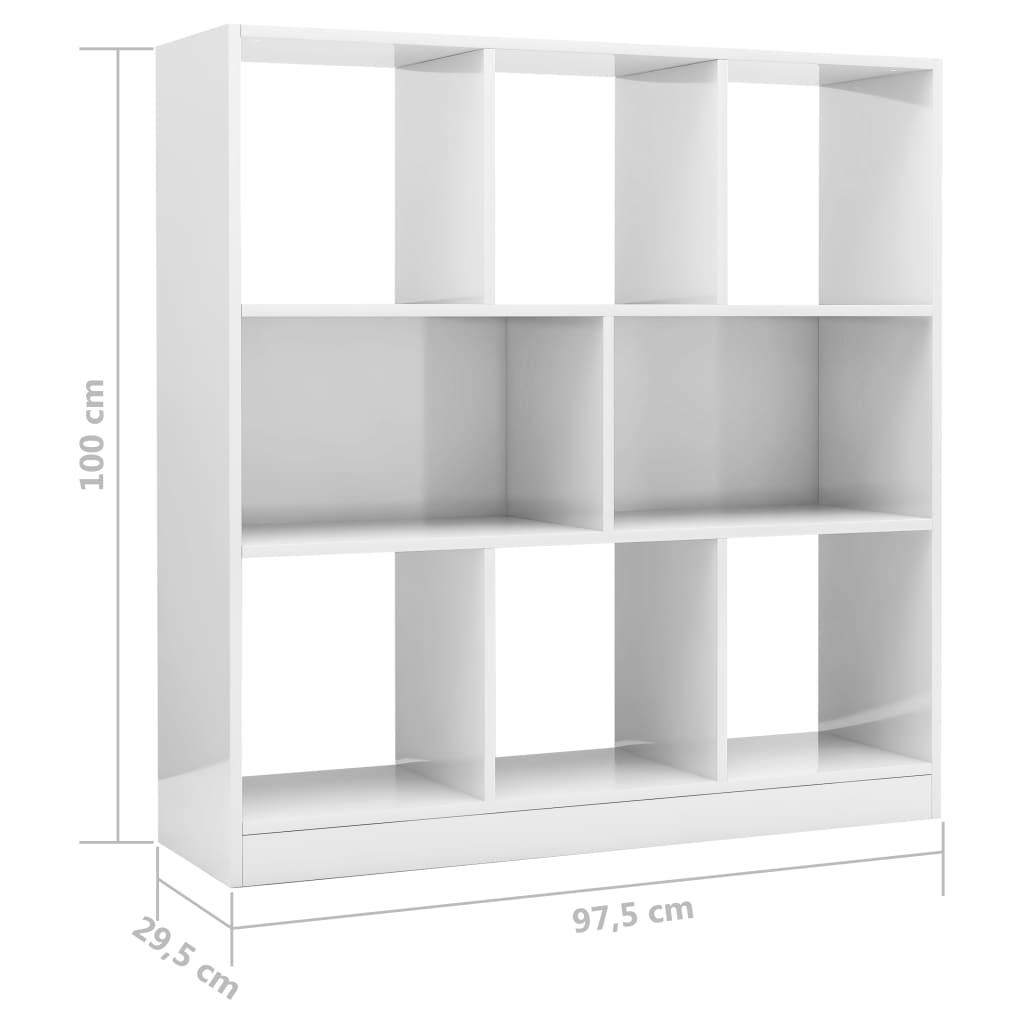 vidaXL Bücherregal Hochglanz-Weiß 97,5x29,5x100 cm Holzwerkstoff