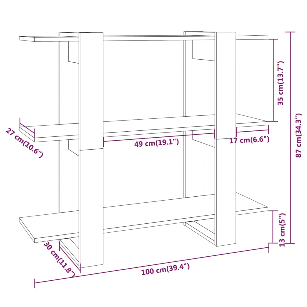 vidaXL Bücherregal/Raumteiler Sonoma-Eiche 100x30x87 cm