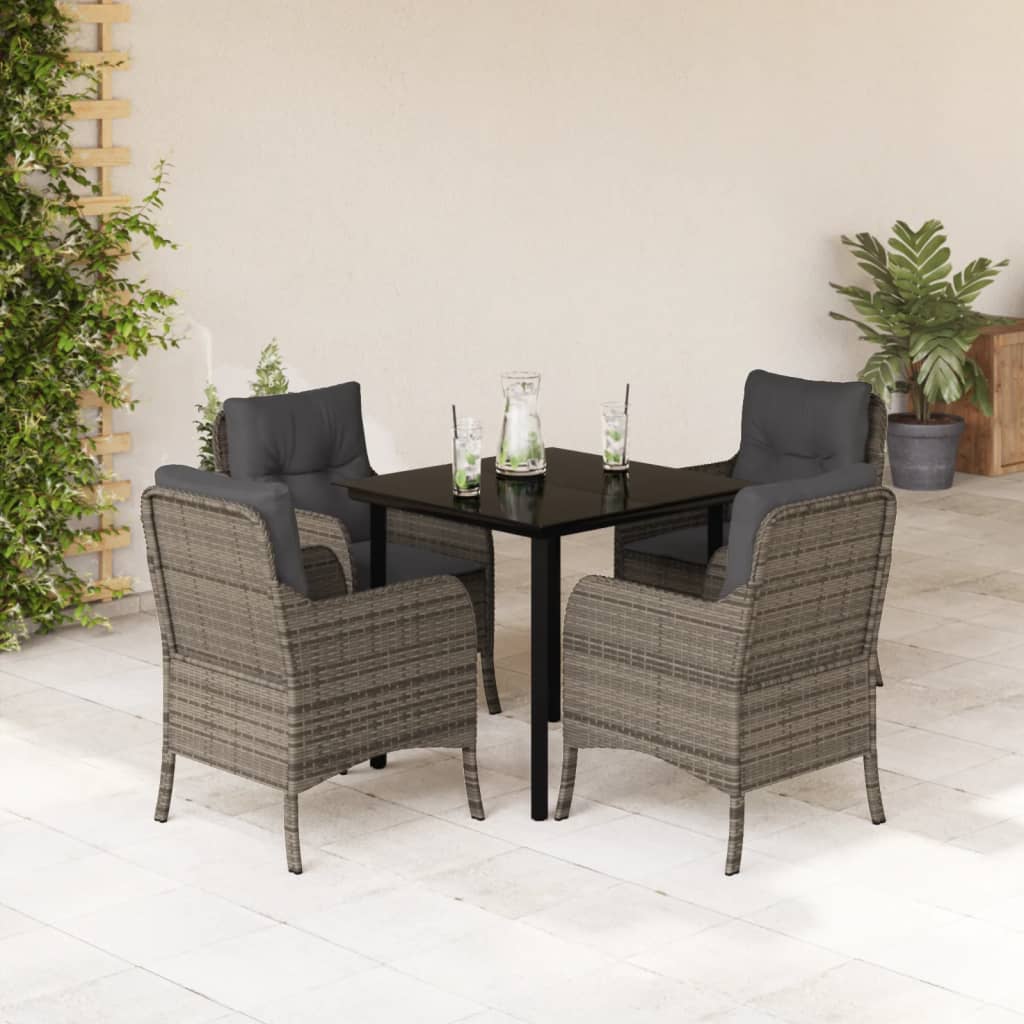 vidaXL 5-tlg. Garten-Essgruppe mit Kissen Grau Poly Rattan