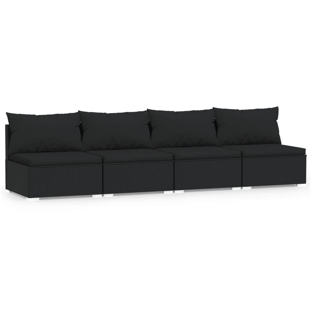 vidaXL 4-Sitzer Sofa mit Kissen Schwarz Poly Rattan