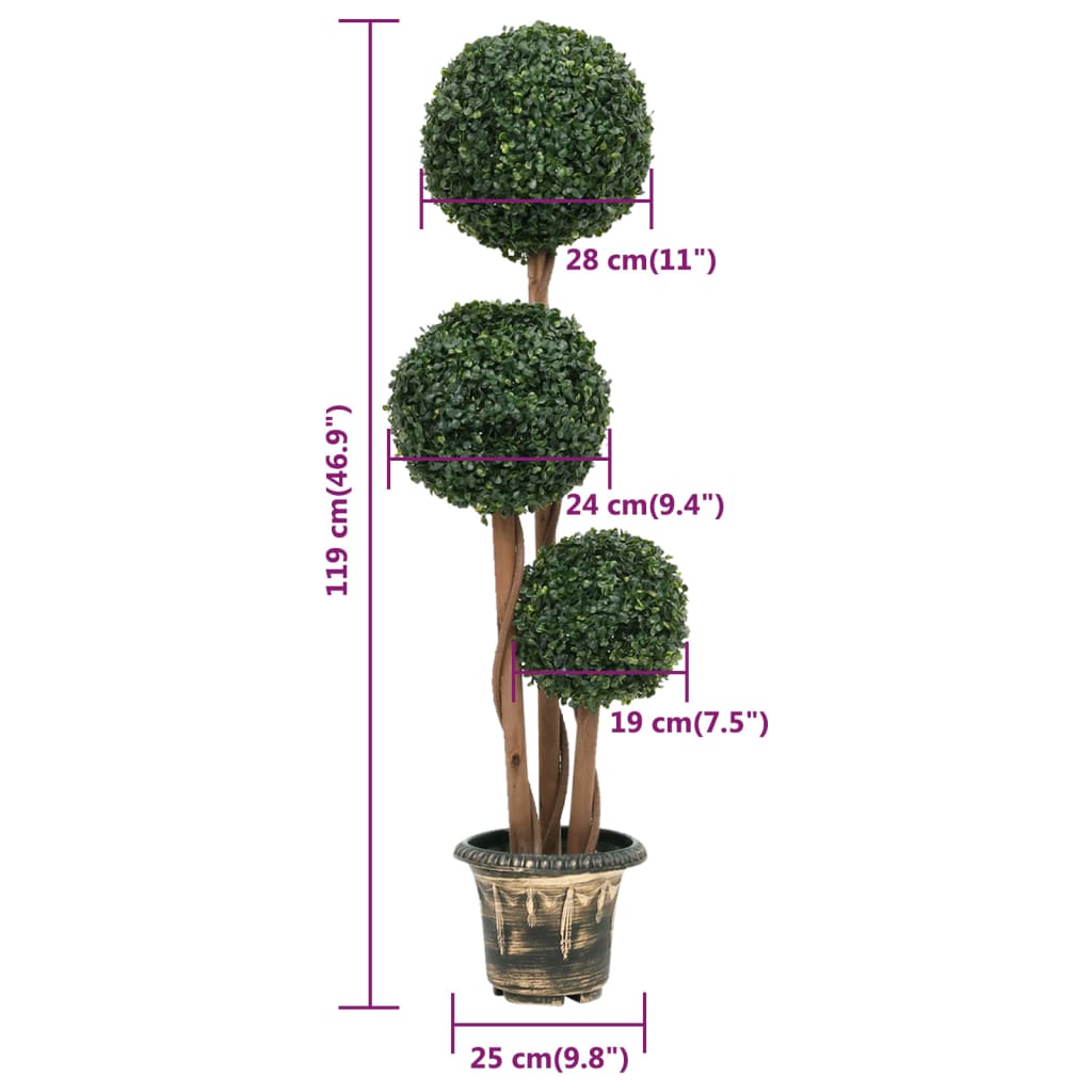 vidaXL Künstlicher Buchsbaum mit Topf Kugelform Grün 119 cm