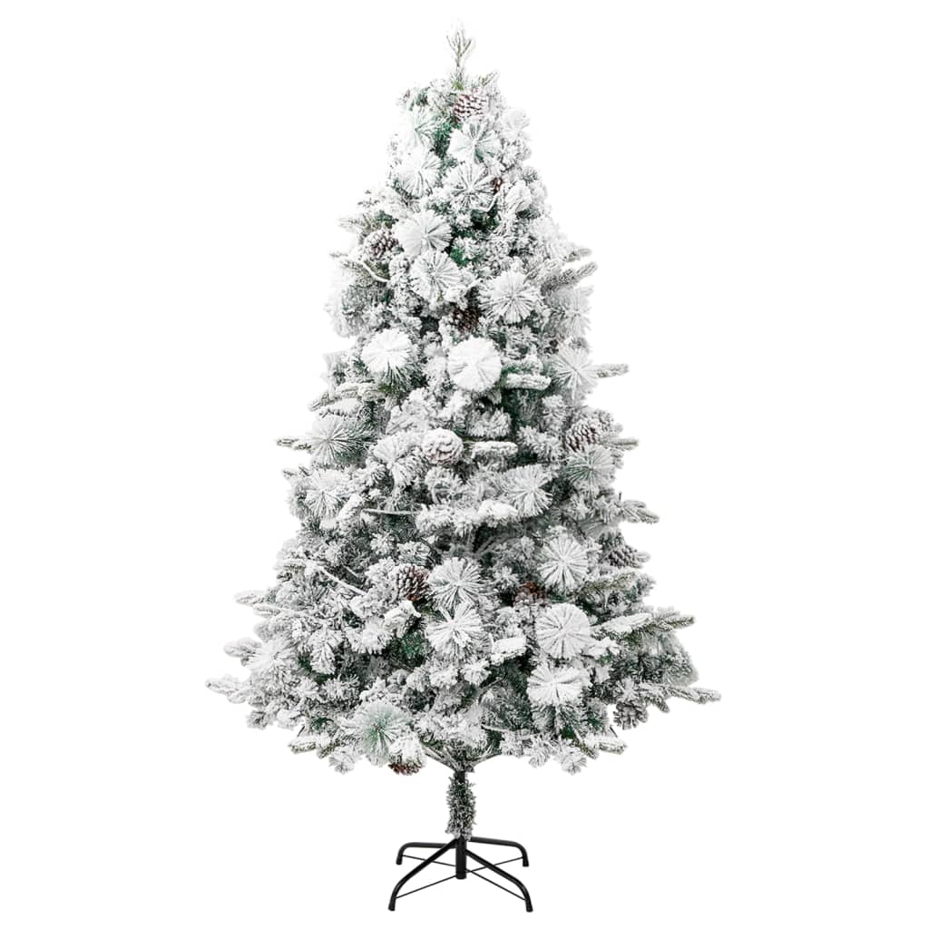 vidaXL Weihnachtsbaum mit Beleuchtung Schnee und Zapfen 195 cm PVC&PE