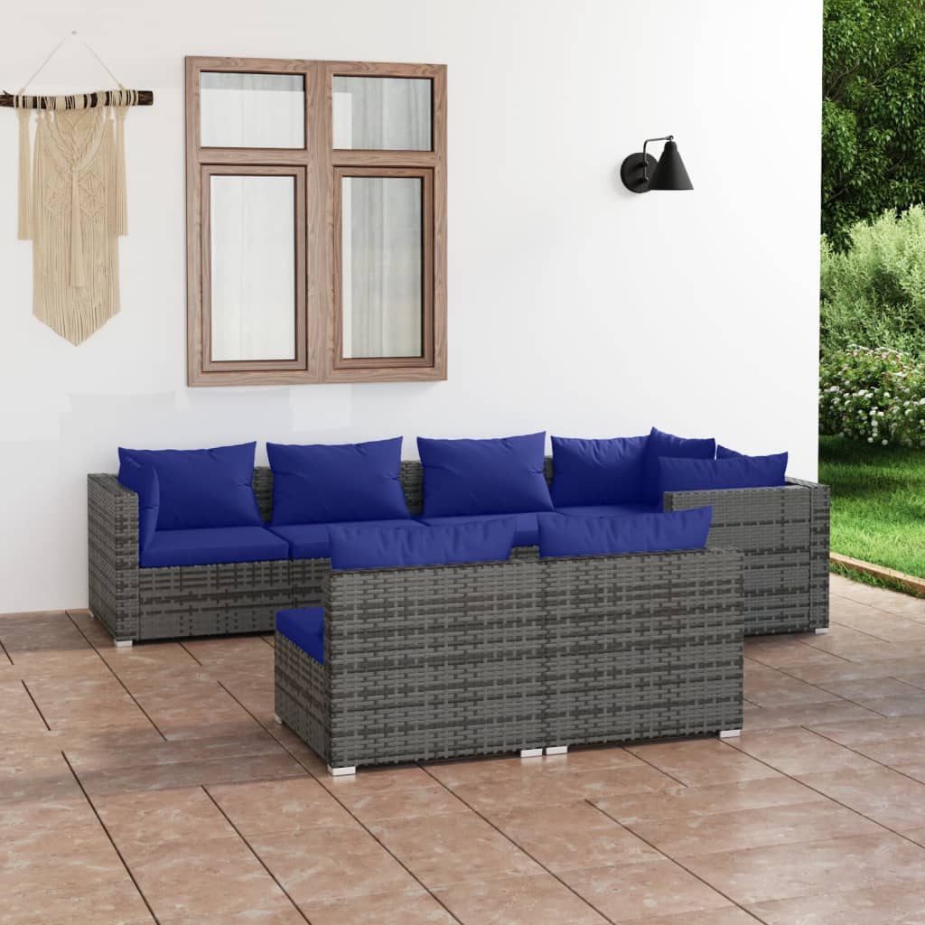 vidaXL 7-tlg. Garten-Lounge-Set mit Kissen Grau Poly Rattan