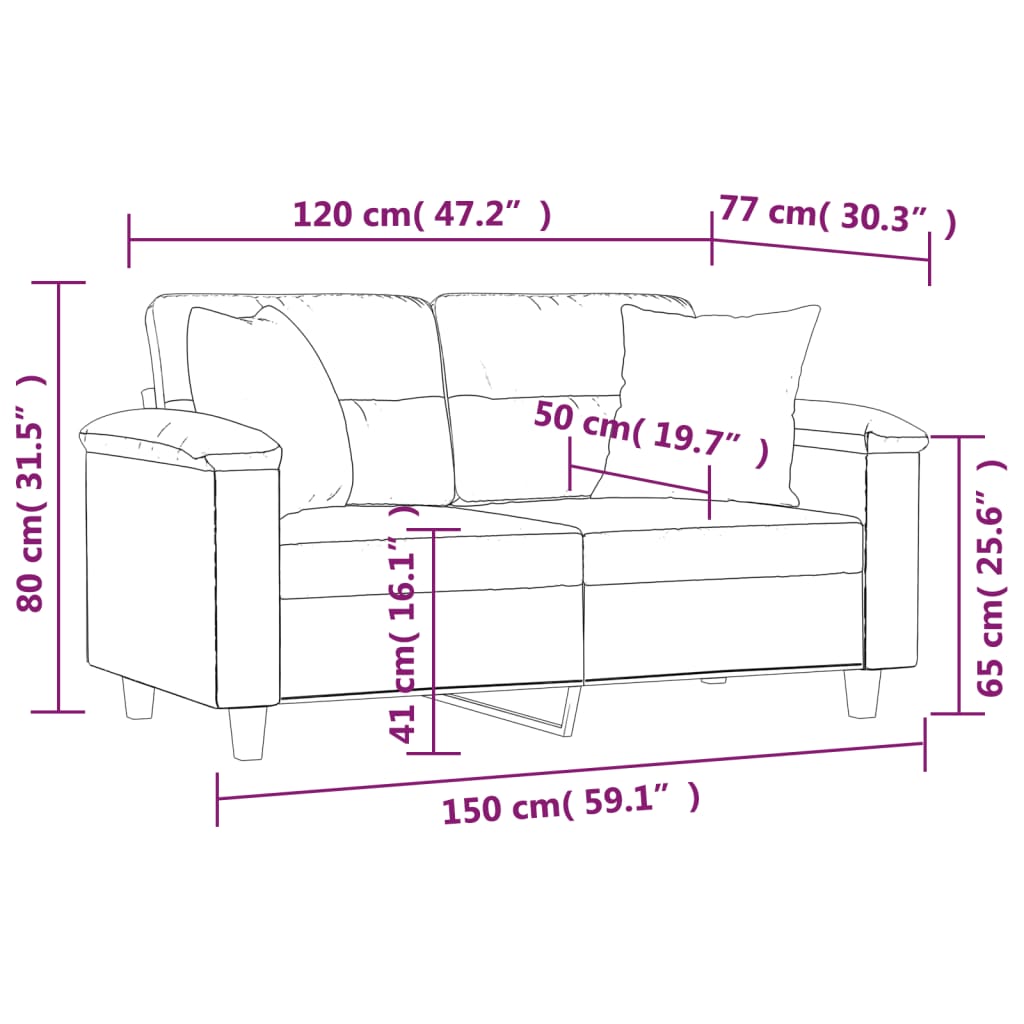 vidaXL 2-Sitzer-Sofa mit Kissen Beige 120 cm Mikrofasergewebe