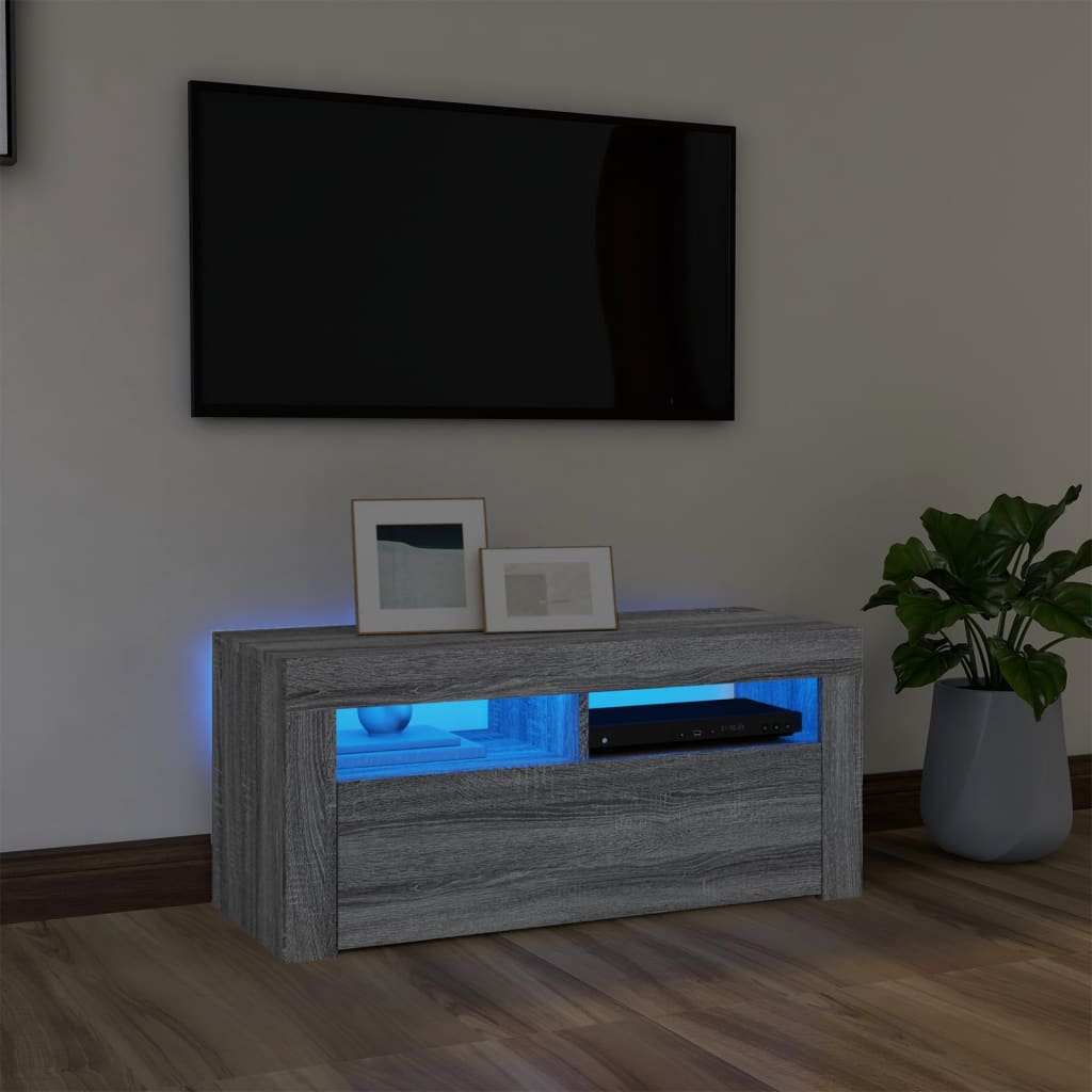 vidaXL TV-Schrank mit LED-Leuchten Grau Sonoma 90x35x40 cm