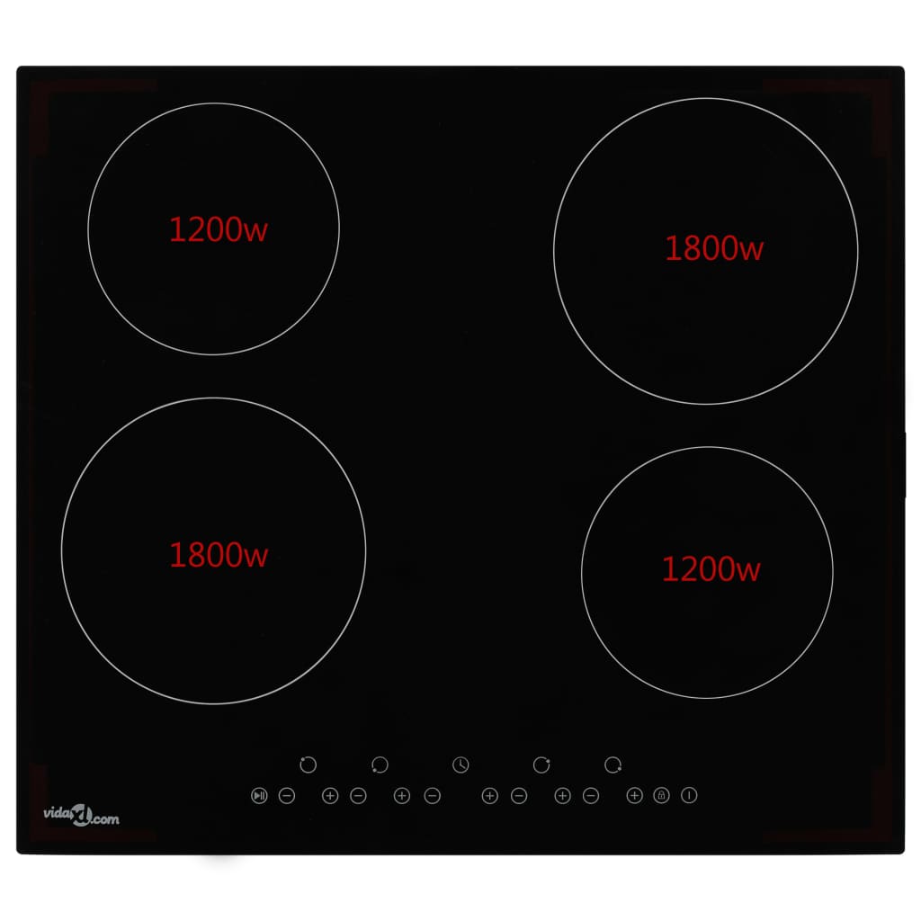 vidaXL Glaskeramik-Kochfeld mit 4 Platten Touch Control 6000 W