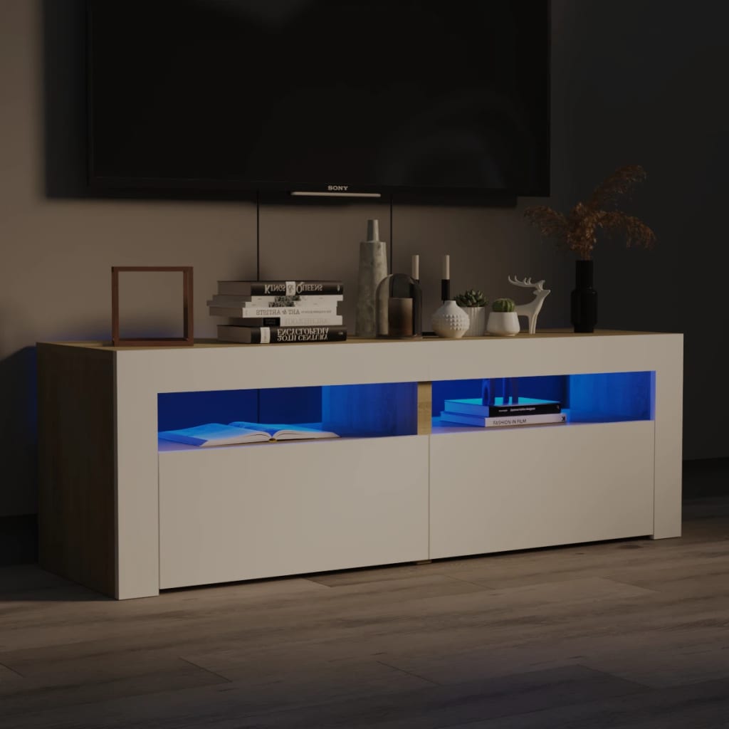 vidaXL TV-Schrank mit LED-Leuchten Weiß Sonoma-Eiche 120x35x40 cm