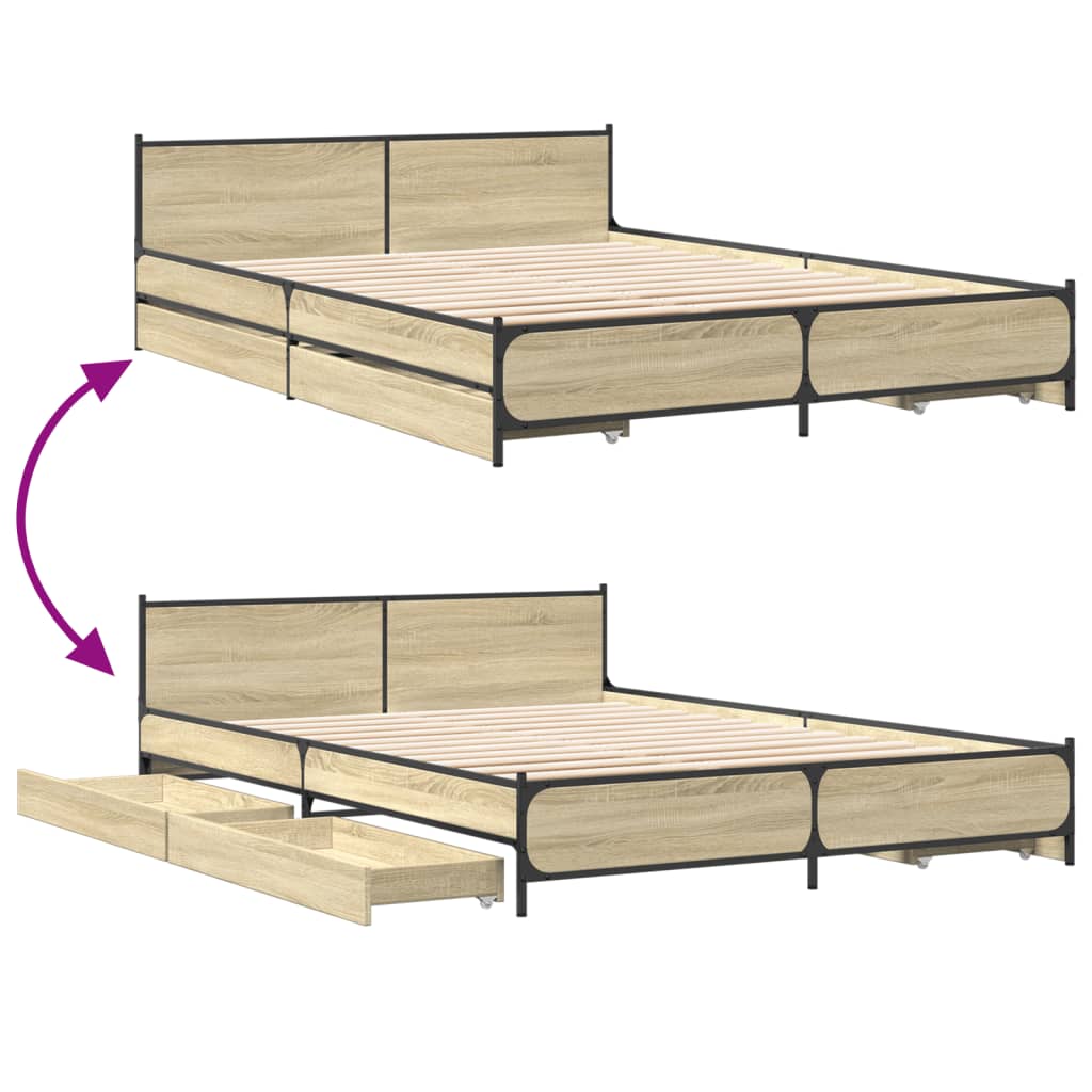 vidaXL Bettgestell mit Schubladen Sonoma-Eiche 160x200cm Holzwerkstoff