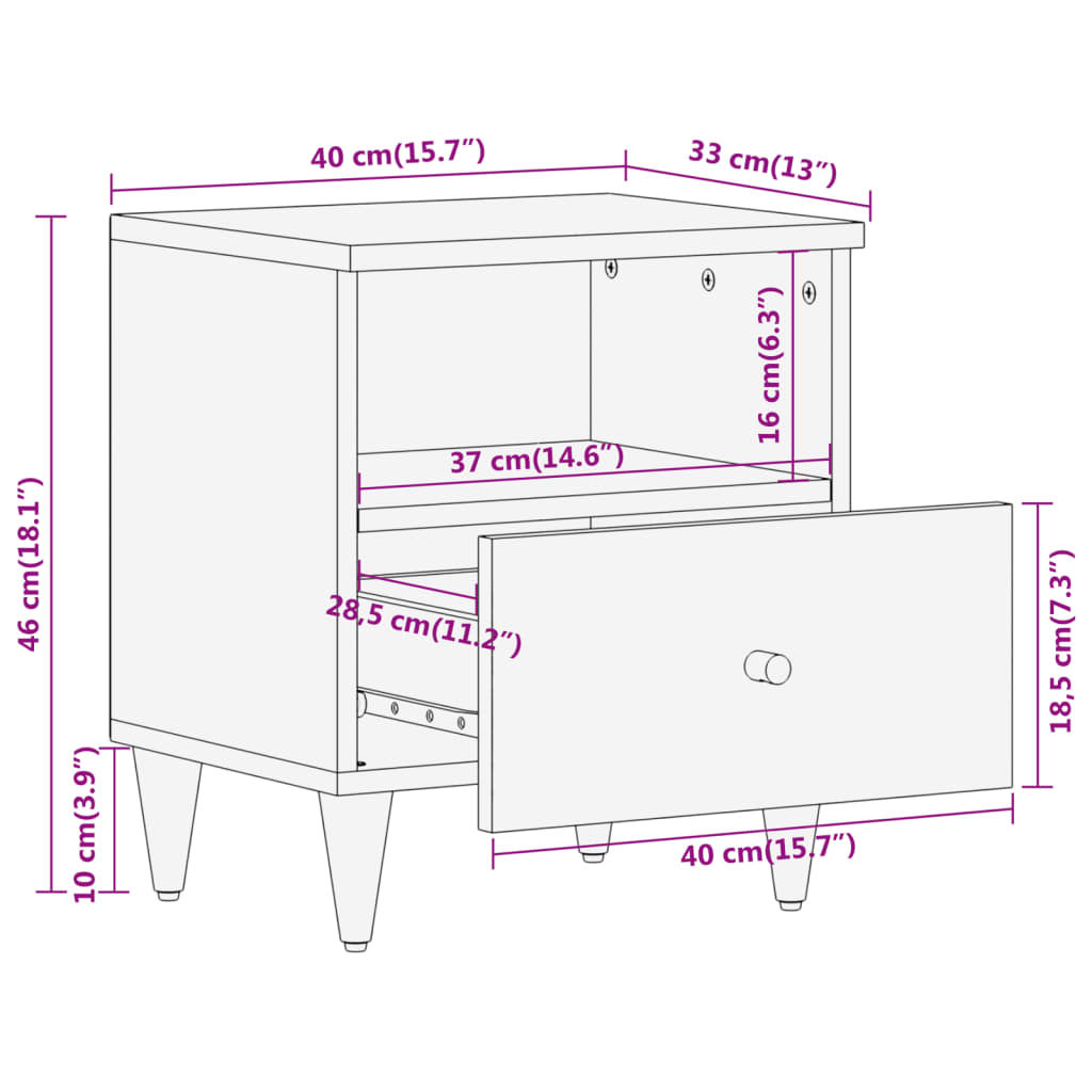 vidaXL Nachttische 2 Stk. 40x33x46 cm Massivholz Mango