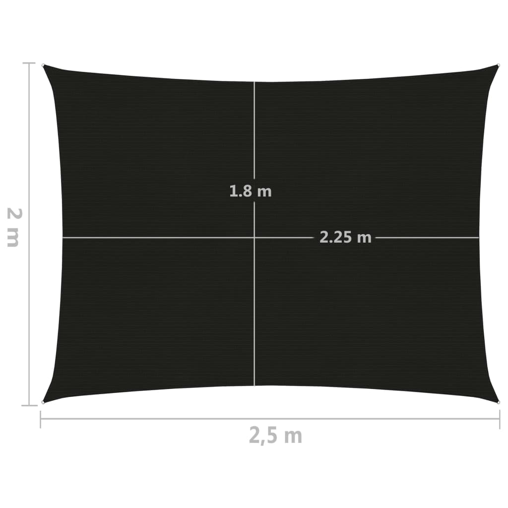 vidaXL Sonnensegel 160 g/m² Schwarz 2x2,5 m HDPE