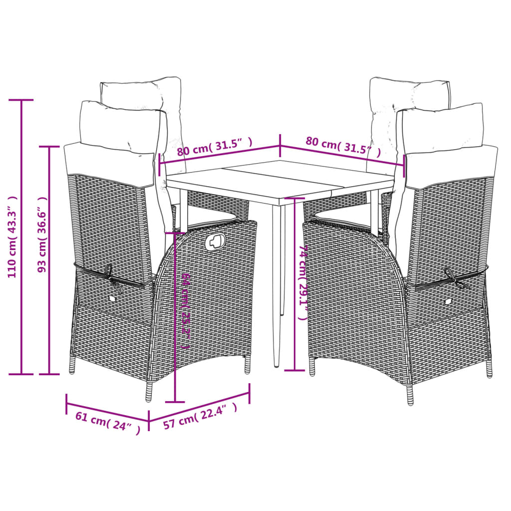 vidaXL 5-tlg. Garten-Essgruppe mit Kissen Beige Poly Rattan