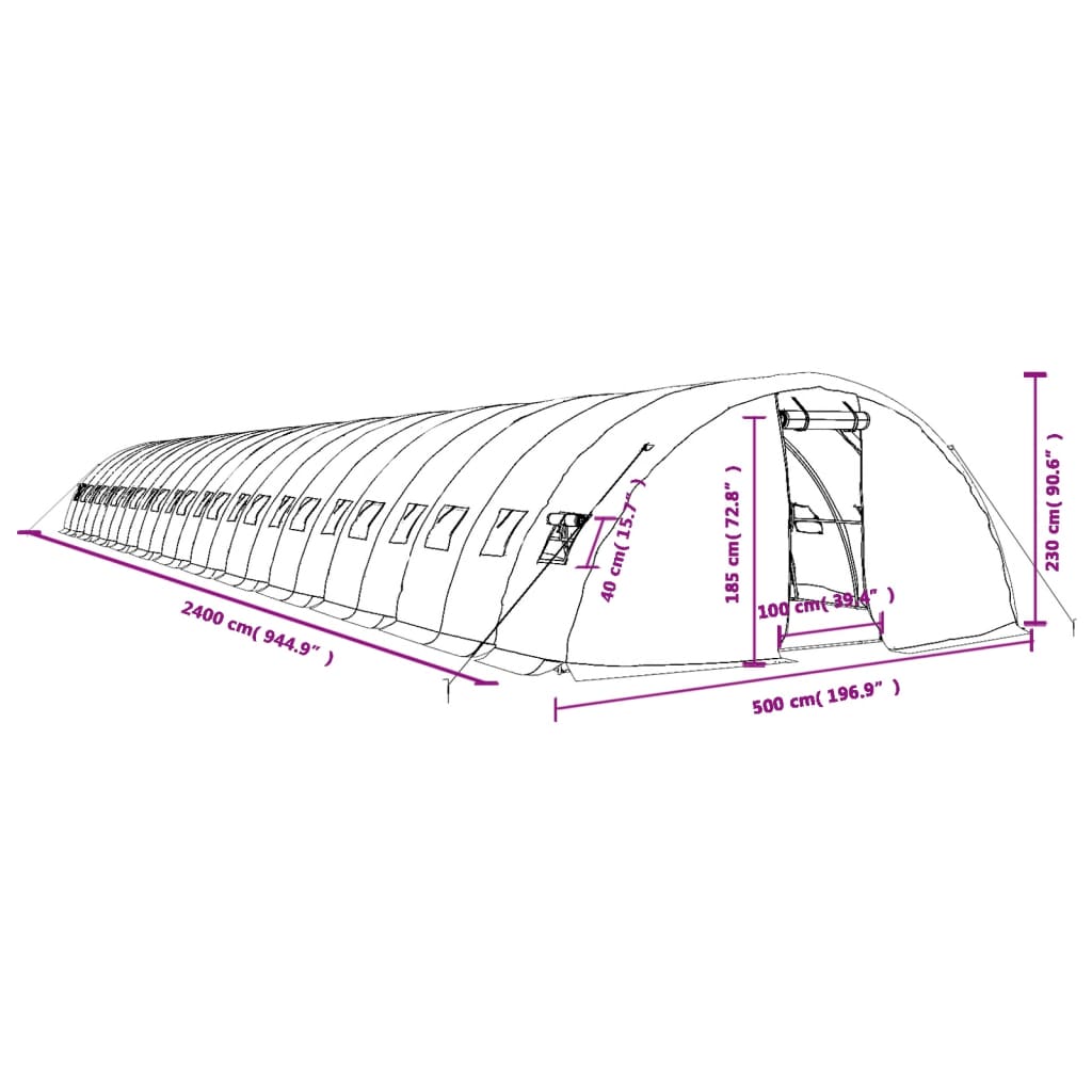 vidaXL Gewächshaus mit Stahlrahmen Grün 120 m² 24x5x2,3 m