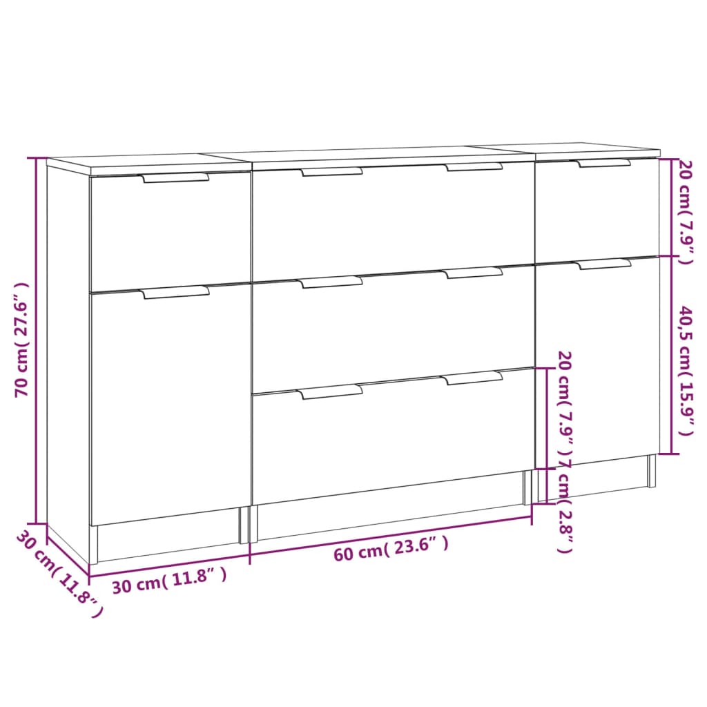 vidaXL 3-tlg. Sideboard-Set Sonoma-Eiche Holzwerkstoff