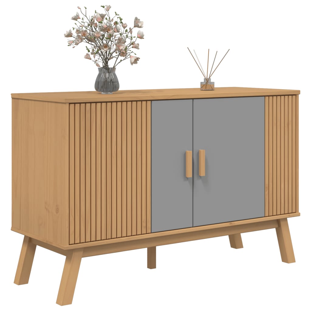 vidaXL Sideboard OLDEN Grau und Braun 114x43x73,5 cm Massivholz Kiefer