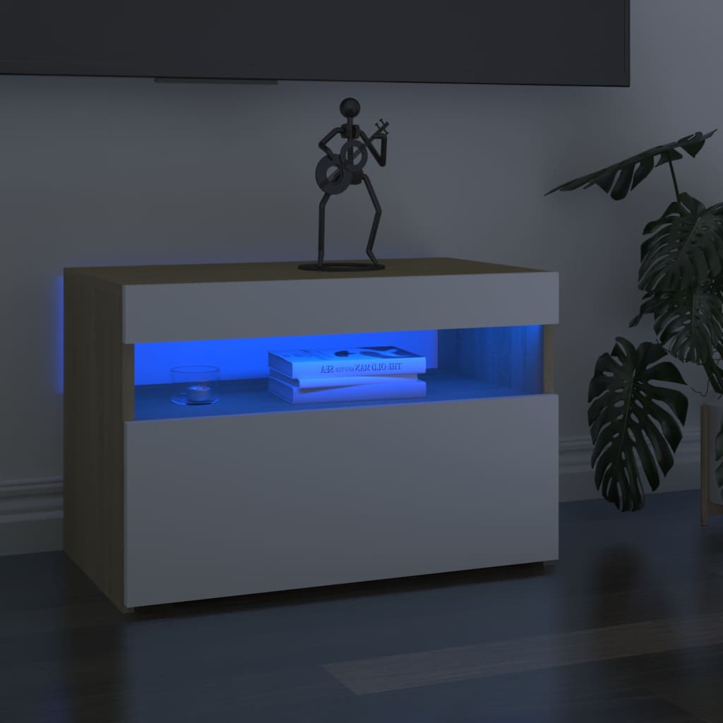 vidaXL TV-Schränke LED-Leuchten 2 Stk. Weiß Sonoma-Eiche 60x35x40 cm