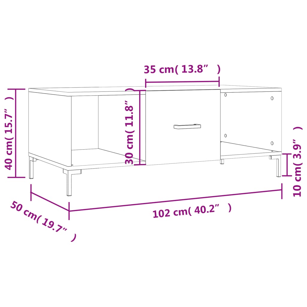 vidaXL Couchtisch Grau Sonoma 102x50x40 cm Holzwerkstoff