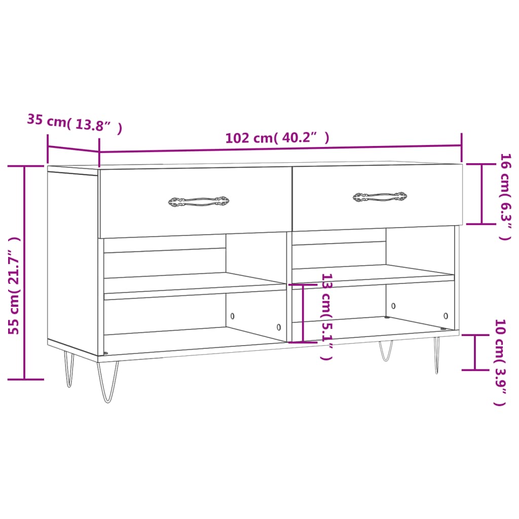 vidaXL Schuhbank Sonoma-Eiche 102x35x55 cm Holzwerkstoff