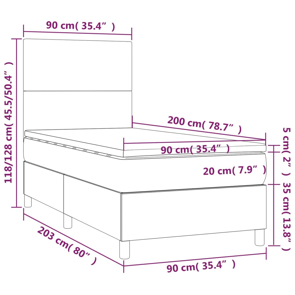 vidaXL Boxspringbett mit Matratze Weiß 90x200 cm Kunstleder