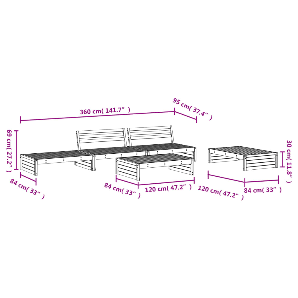 vidaXL 5-tlg. Garten-Lounge-Set Weiß Massivholz Kiefer