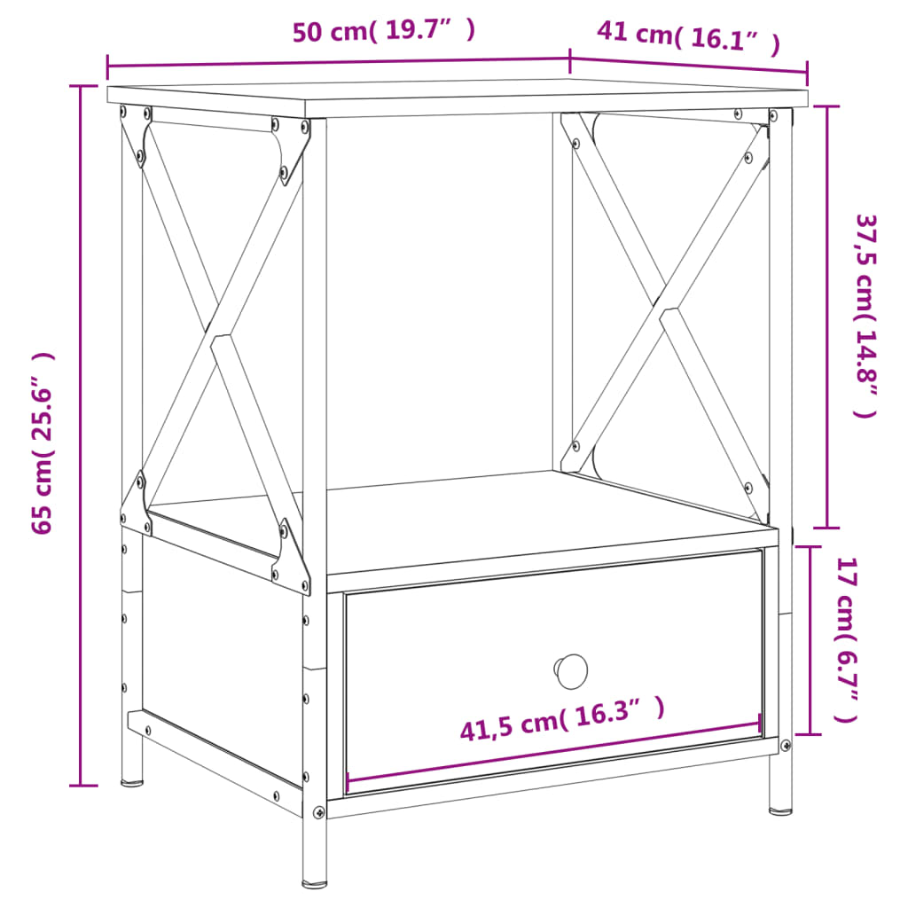 vidaXL Nachttische 2 Stk. Grau Sonoma 50x41x65 cm Holzwerkstoff