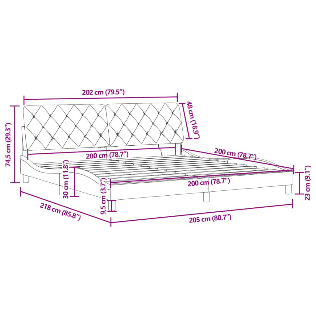 vidaXL Bettgestell mit LED Schwarz 200x200 cm Samt