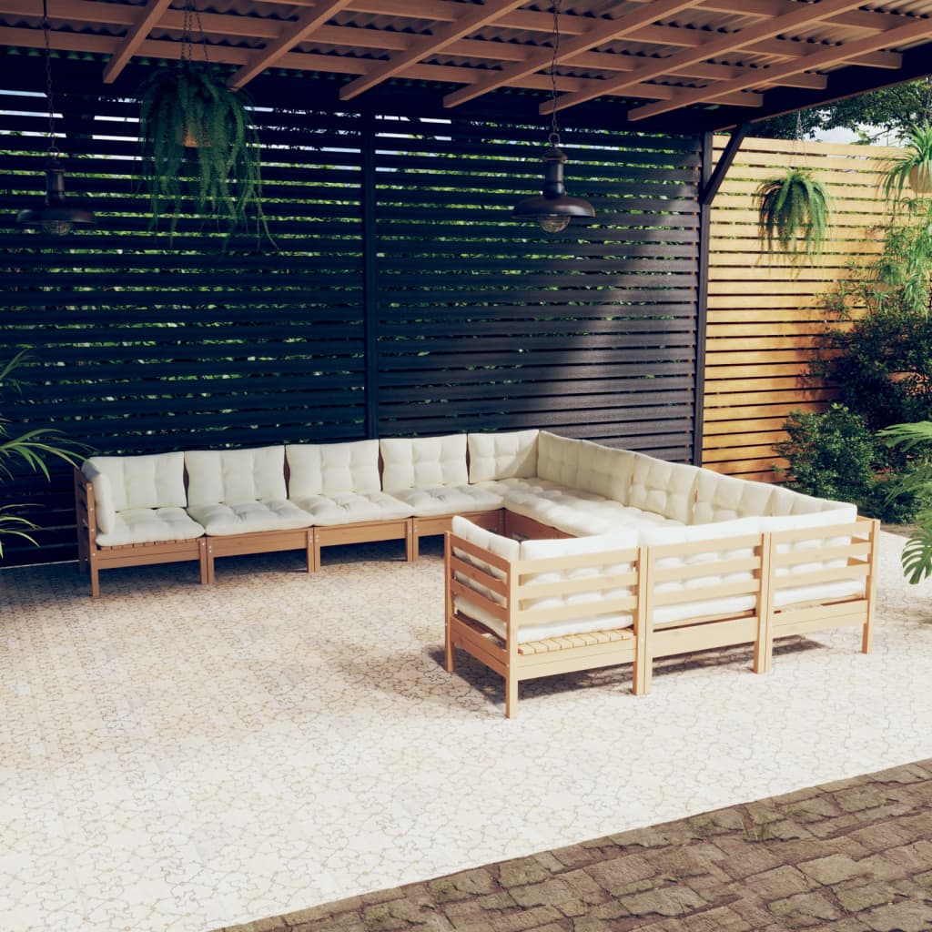 vidaXL 11-tlg. Garten-Lounge-Set mit Kissen Honigbraun Kiefernholz