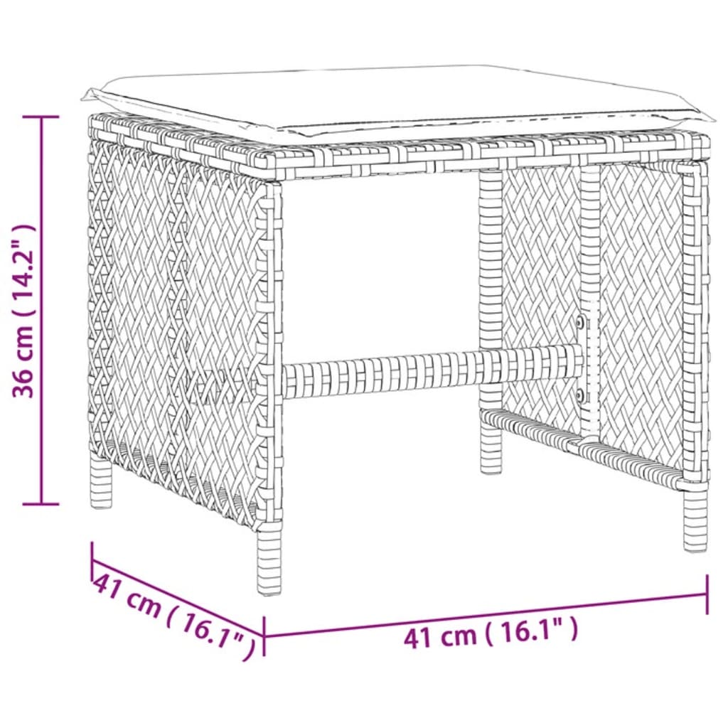 vidaXL Gartenhocker mit Kissen 4 Stk. Braun 41x41x36 cm Poly Rattan