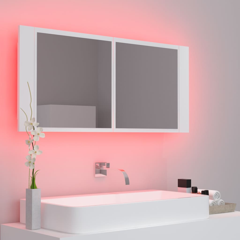 vidaXL LED-Bad-Spiegelschrank Weiß 100x12x45 cm Acryl