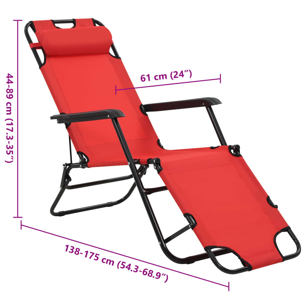 vidaXL Klappbare Sonnenliegen 2 Stk. mit Fußablage Rot