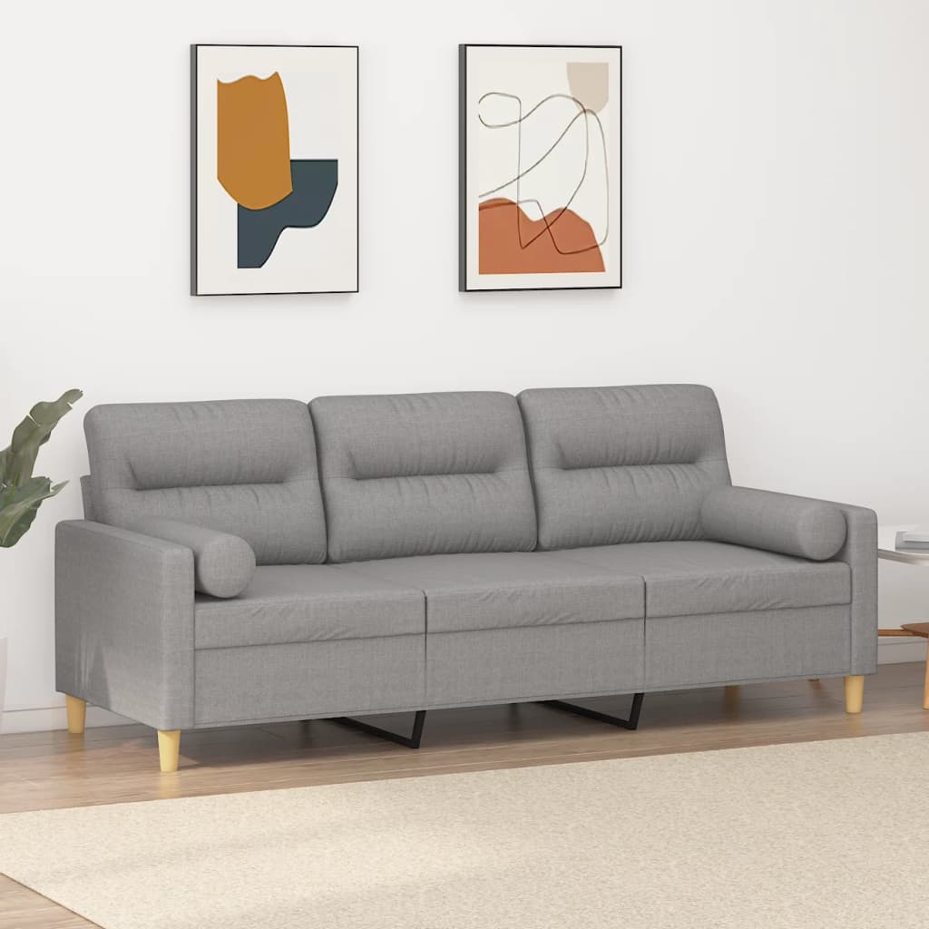 vidaXL 3-Sitzer-Sofa mit Kissen Hellgrau 180 cm Stoff