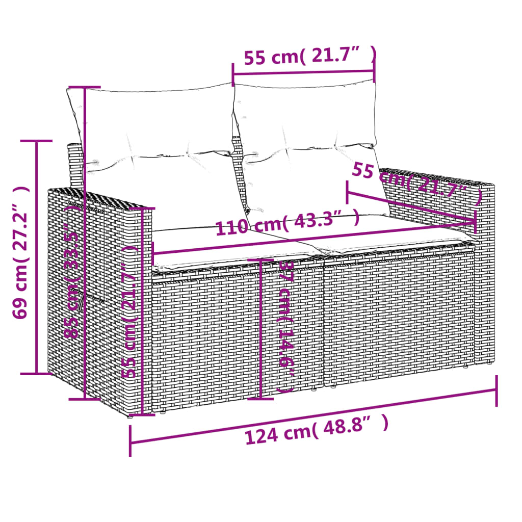 vidaXL 14-tlg. Garten-Sofagarnitur mit Kissen Schwarz Poly Rattan