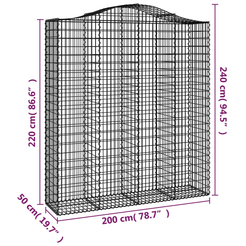 vidaXL Gabionen mit Hochbogen 6 Stk. 200x50x220/240cm Verzinktes Eisen