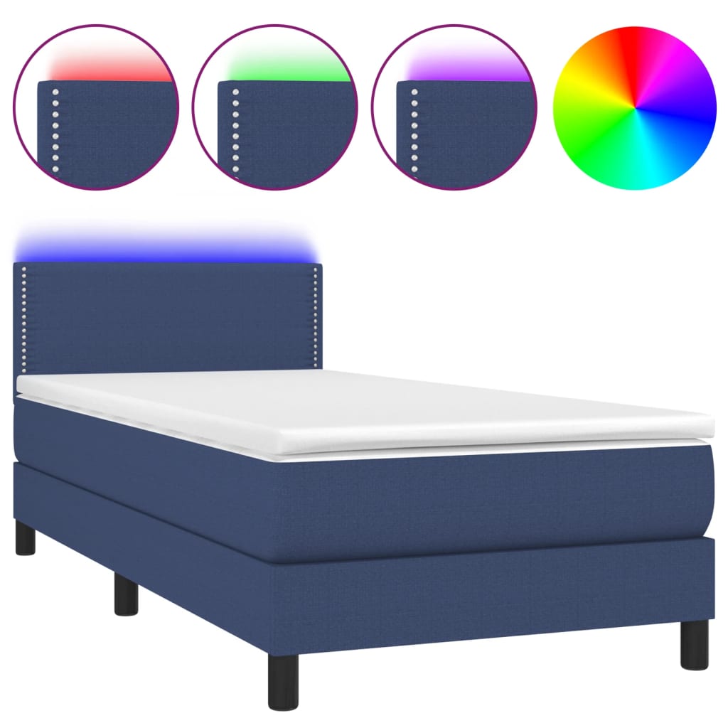 vidaXL Boxspringbett mit Matratze & LED Blau 80x200 cm Stoff