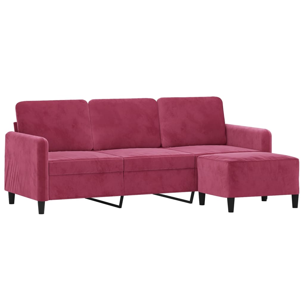 vidaXL 3-Sitzer-Sofa mit Hocker Weinrot 180 cm Samt