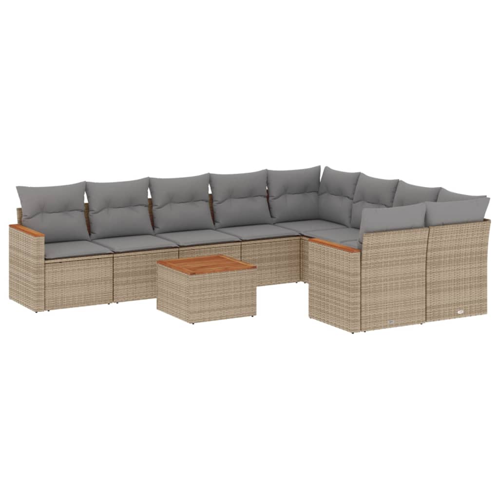 vidaXL 10-tlg. Garten-Sofagarnitur mit Kissen Beige Poly Rattan