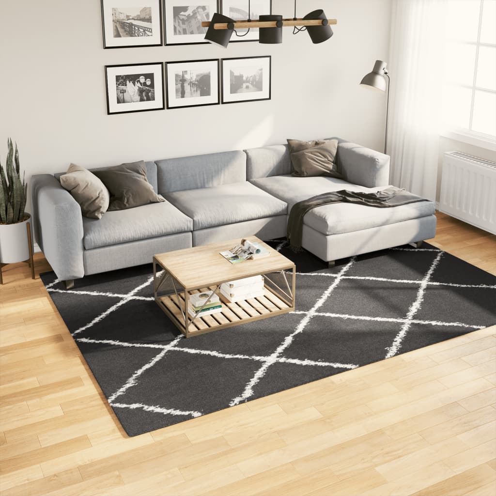 vidaXL Teppich Shaggy Hochflor Modern Schwarz und Creme 200x280 cm