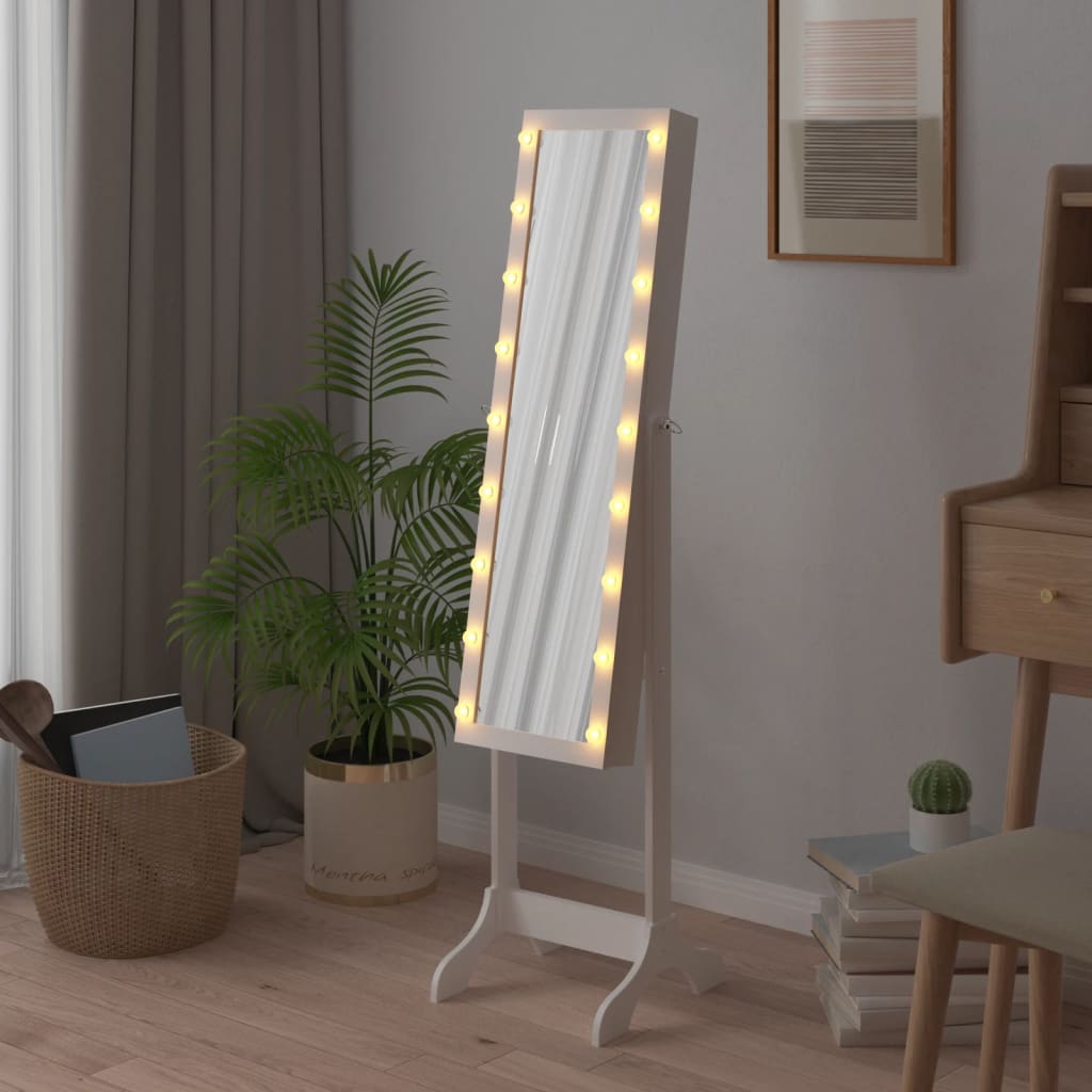 vidaXL Standspiegel mit LED Weiß 34x37x146 cm