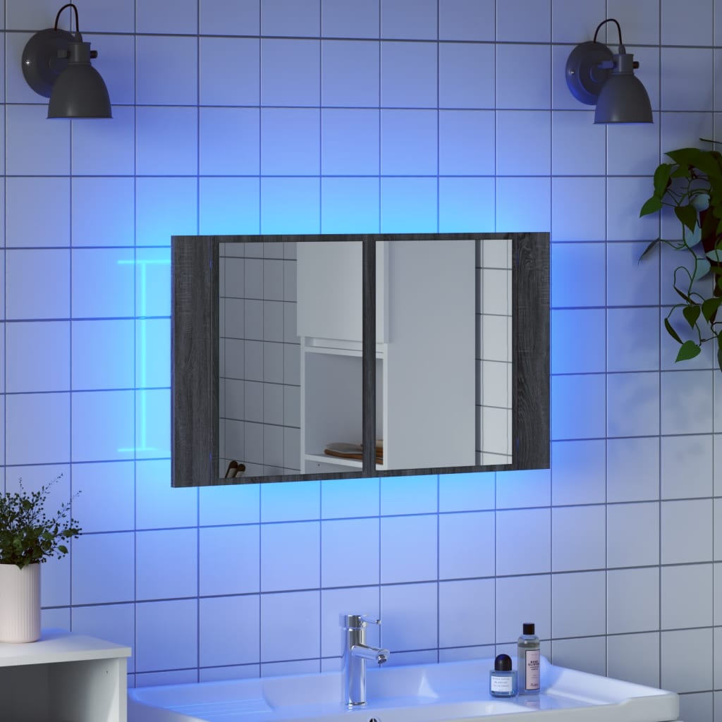 vidaXL LED-Spiegelschrank Grau Sonoma 80x12x45 cm Acryl